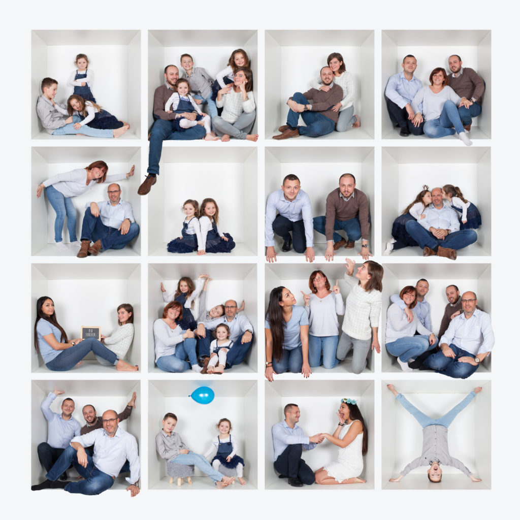 Séance en famille réalisée en effectuant un montage de 9 photos afin de créer une seule photo