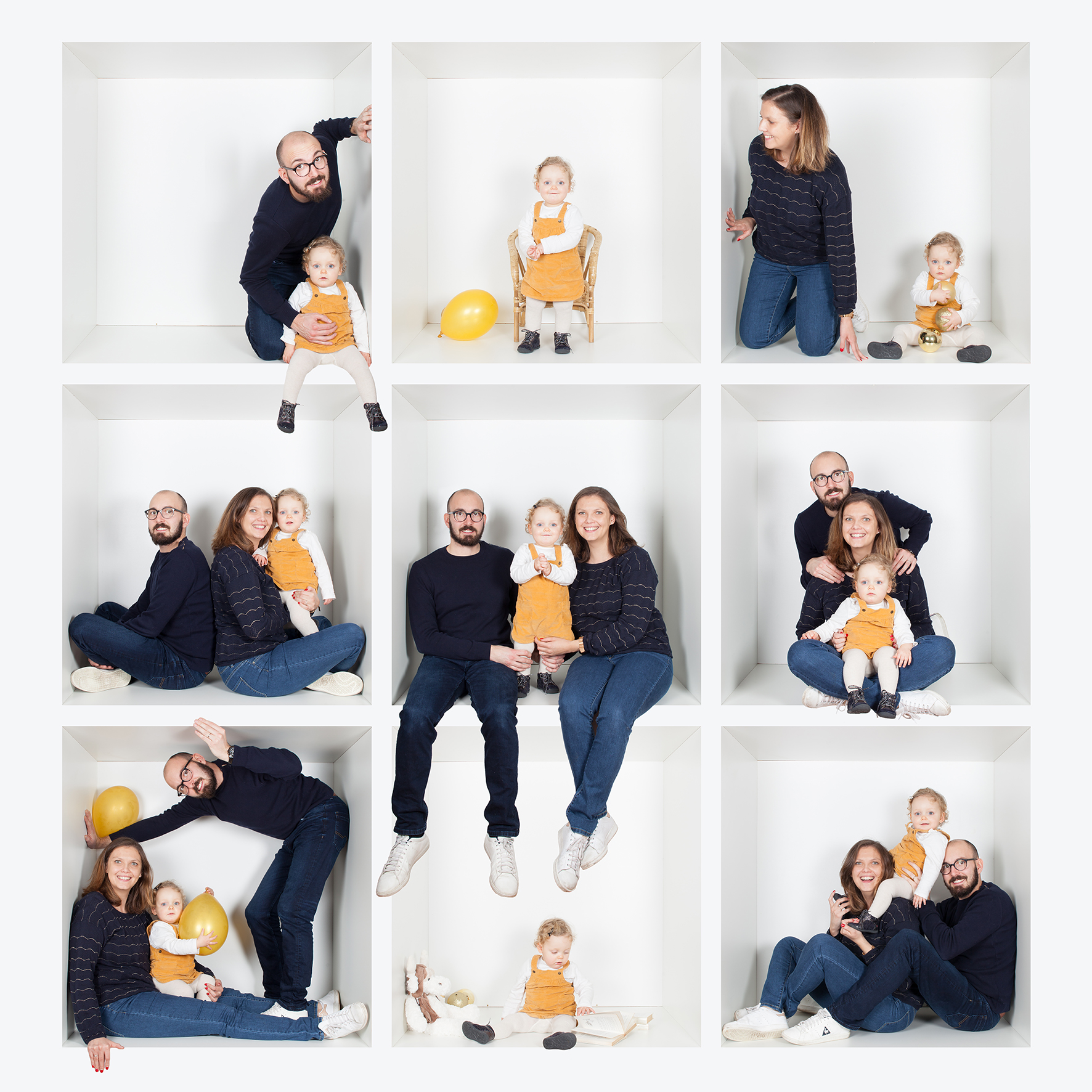 Séance en famille réalisée en effectuant un montage de 9 photos afin de créer une seule photo