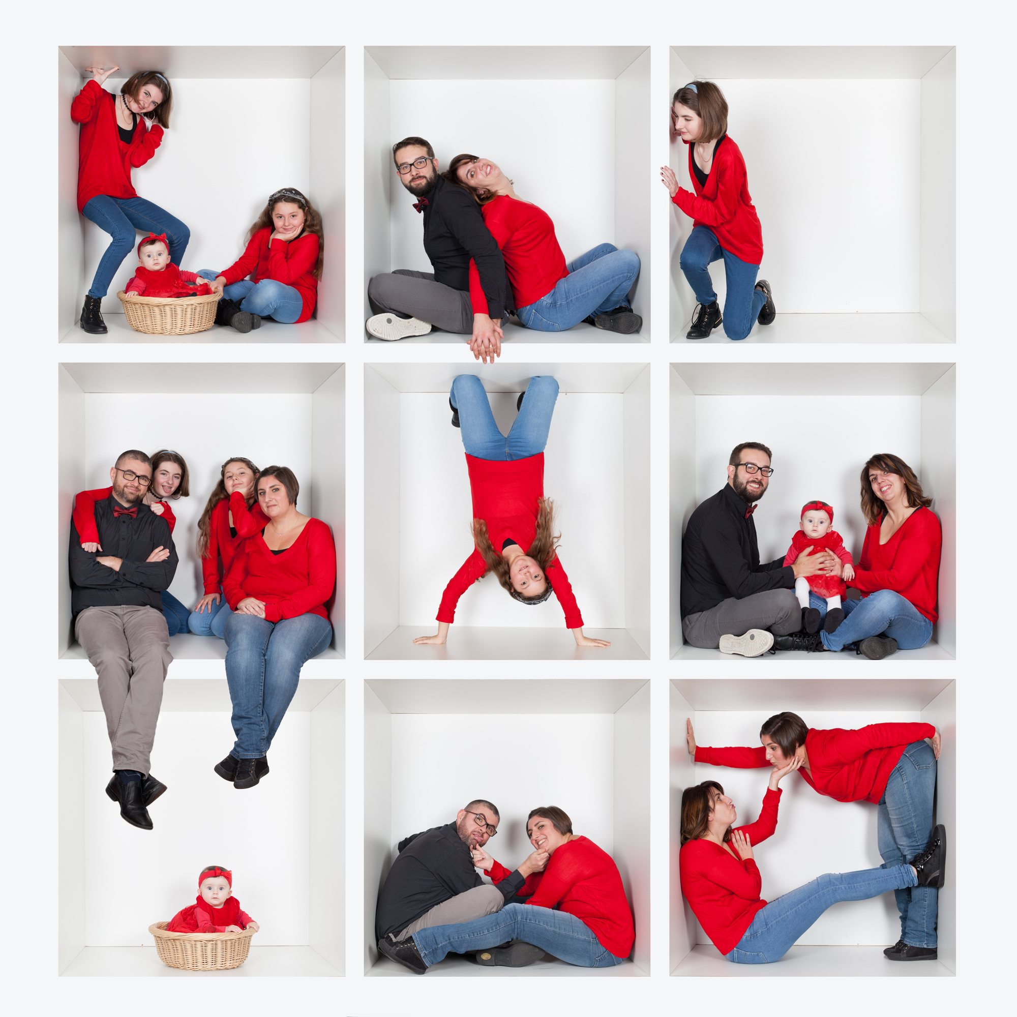 Séance en famille réalisée en effectuant un montage de 9 photos afin de créer une seule photo